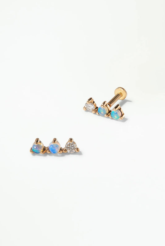 wwake / three-step flat-back earring - opal + diamond - single