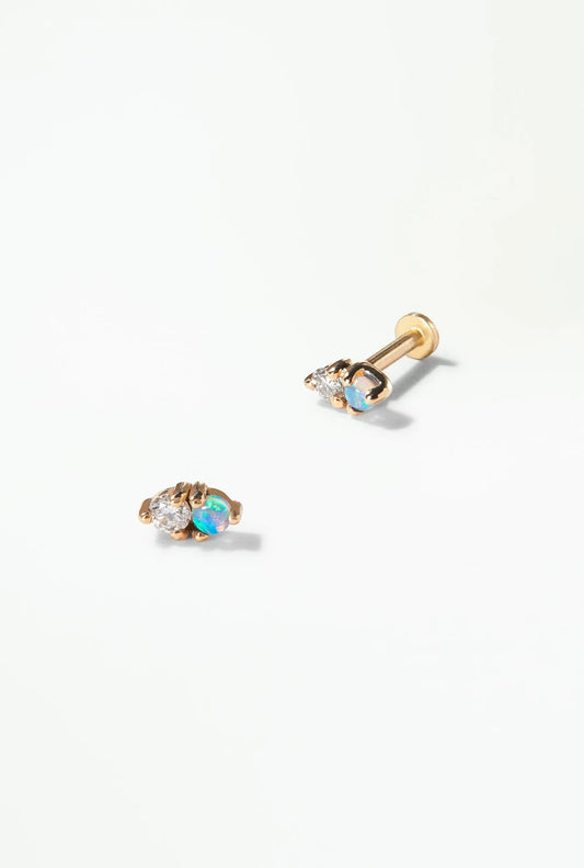 wwake / two-step flat-back earring - opal + diamond - single