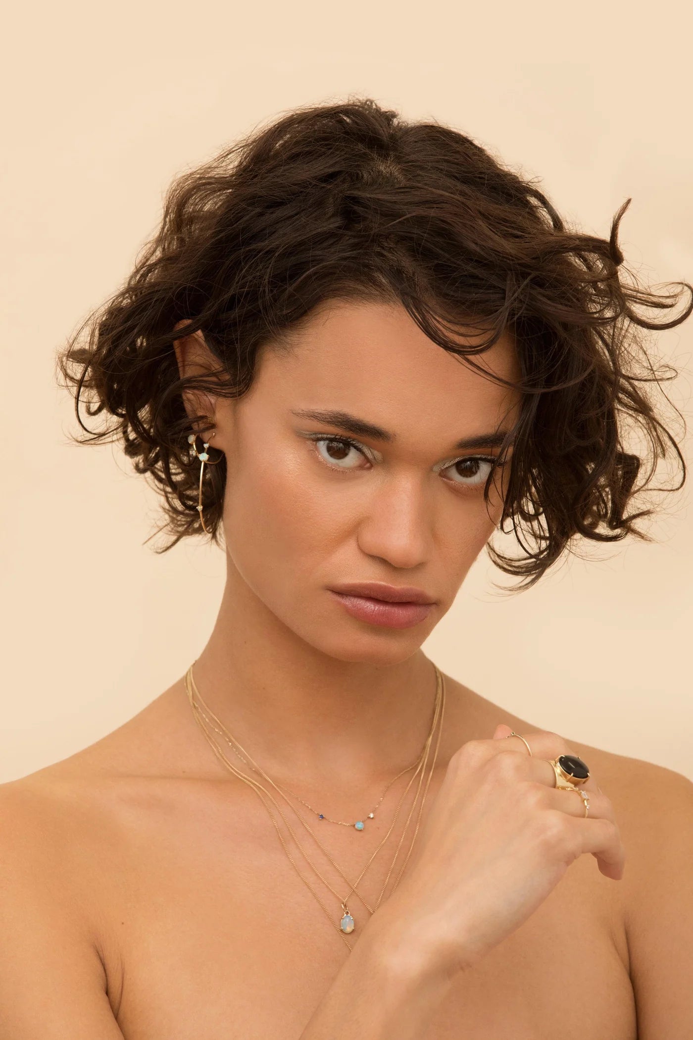 wwake / three-step necklace - opal + sapphire + diamond