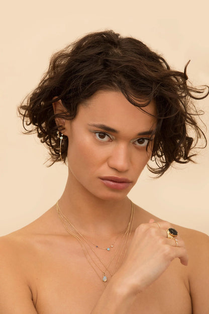 wwake / three-step necklace - opal + sapphire + diamond