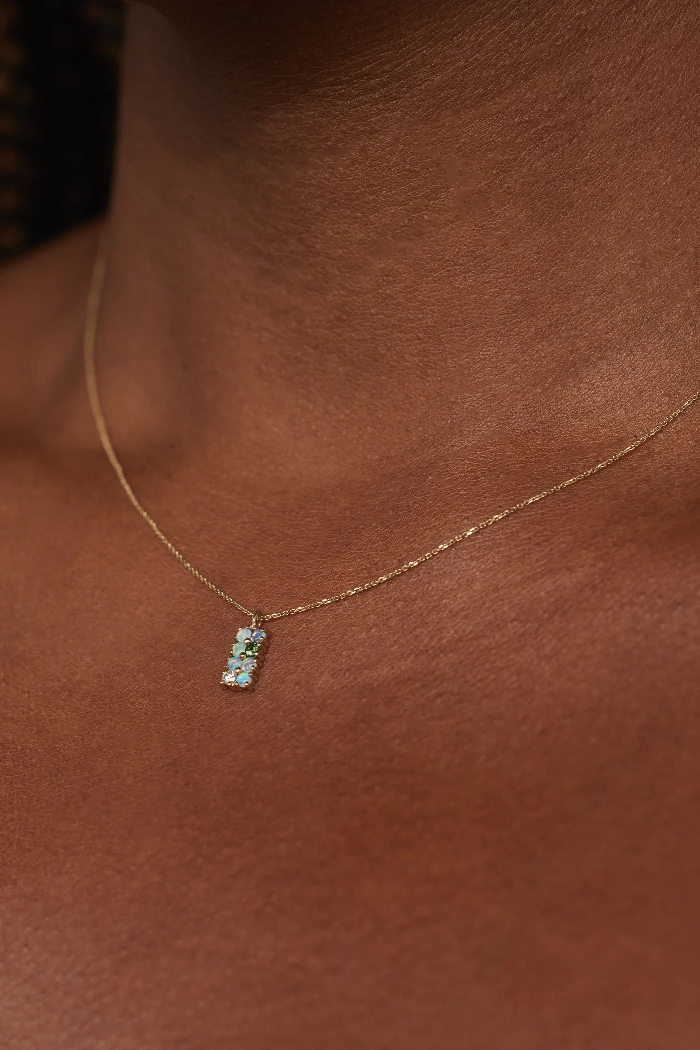 wwake / lattice necklace - opal + diamond + tourmaline