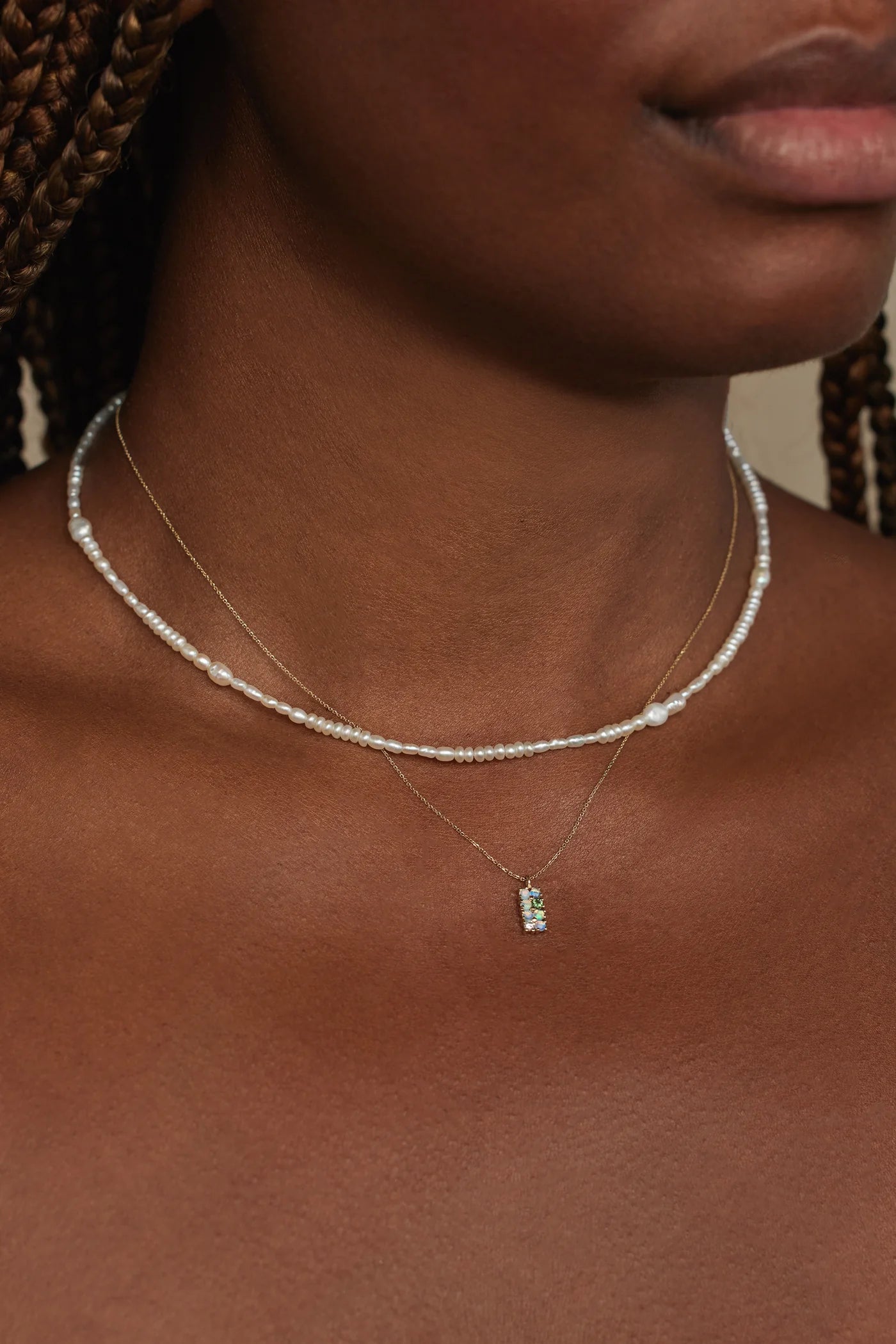 wwake / lattice necklace - opal + diamond + tourmaline