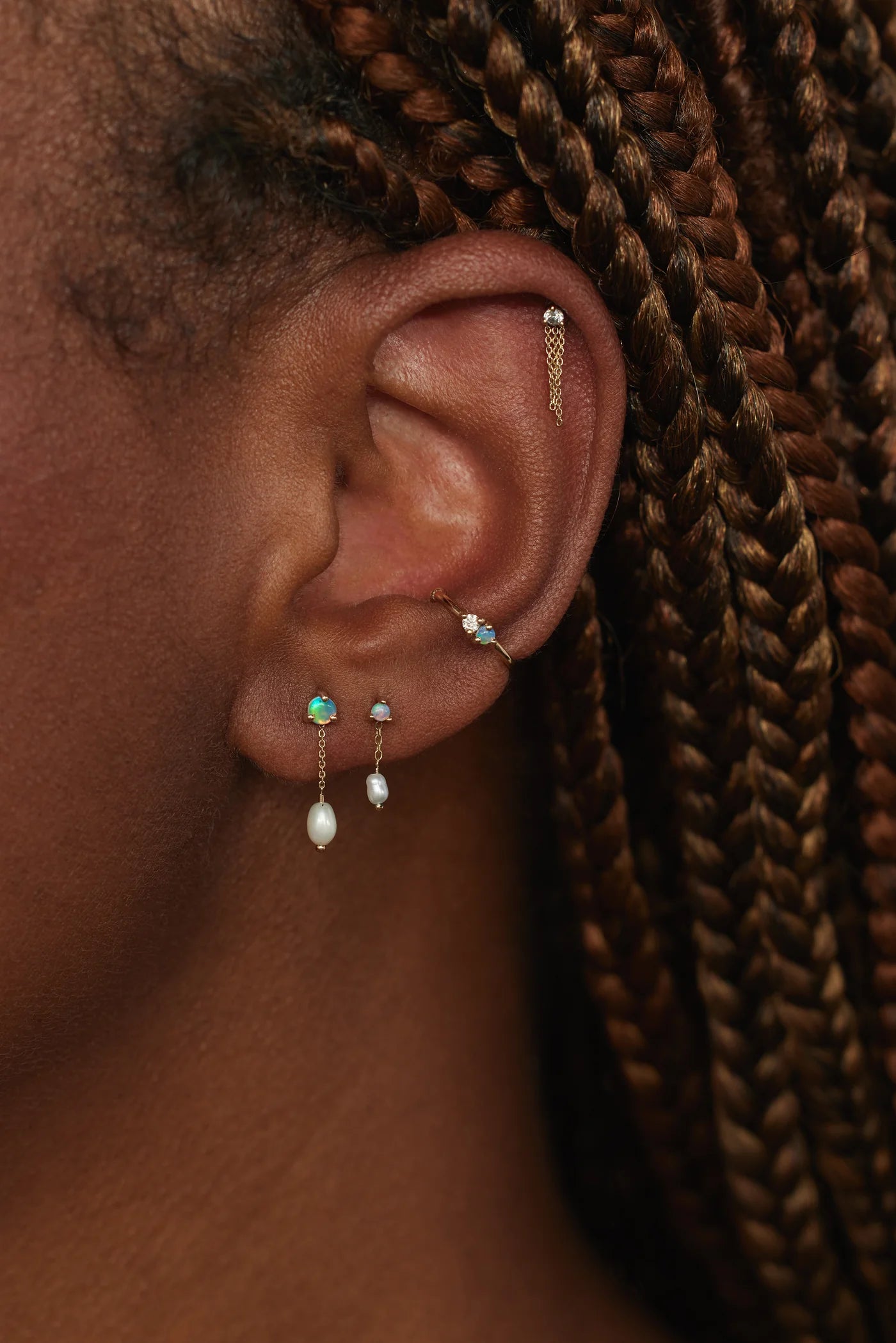 wwake / large shower earrings - opal + pearl