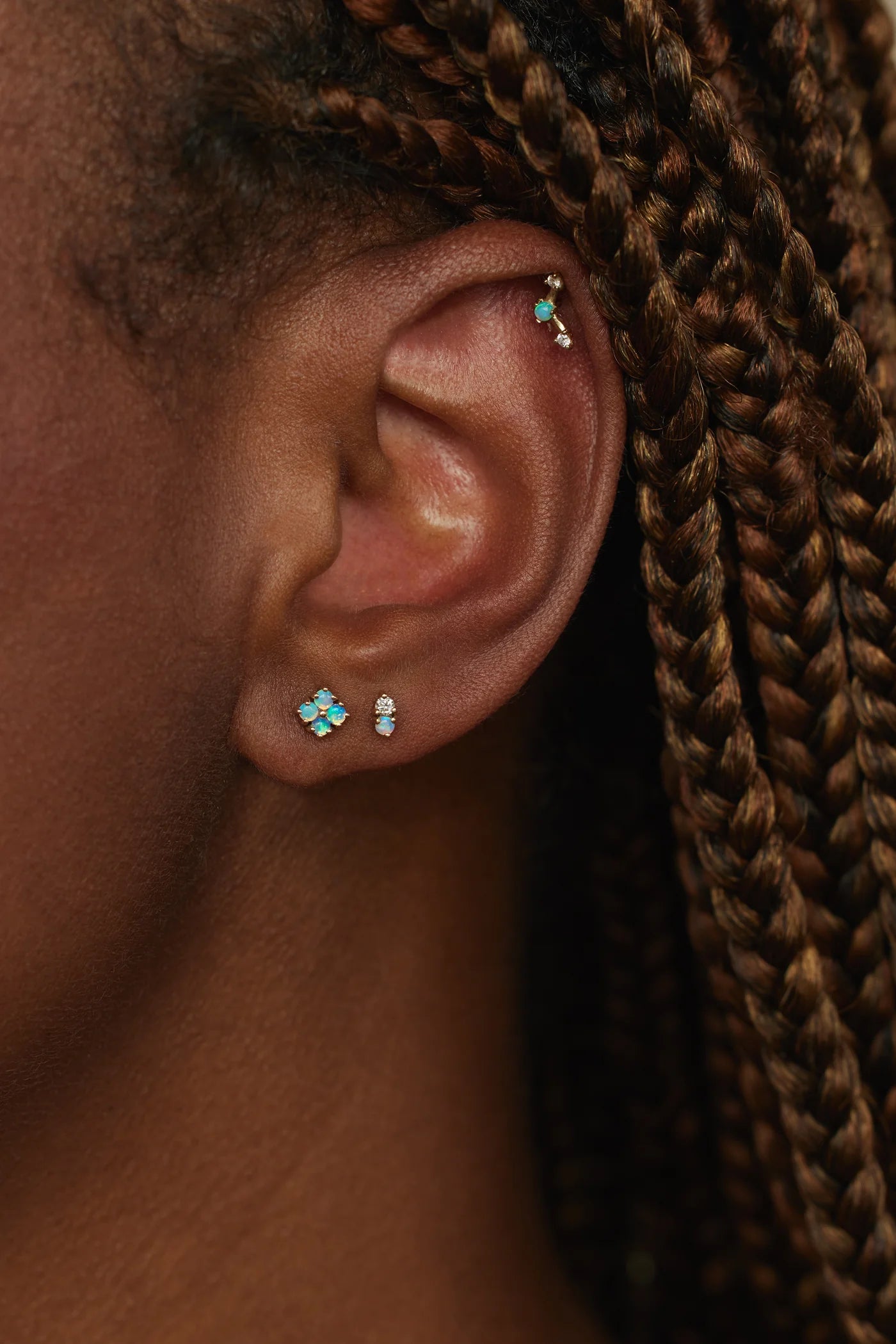 wwake / small opal lattice stud earring - single