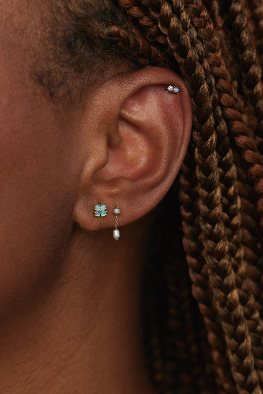 wwake / small opal lattice stud earring - single