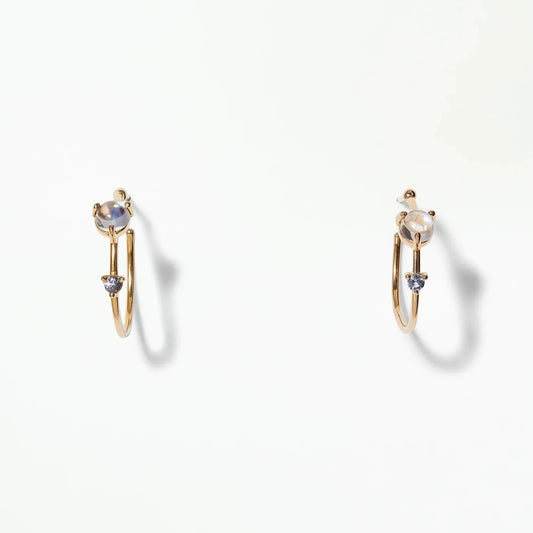 wwake / small two-step hoop earrings - moonstone + sapphire