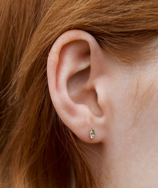 wwake / two-step stud earrings - tourmaline + diamond