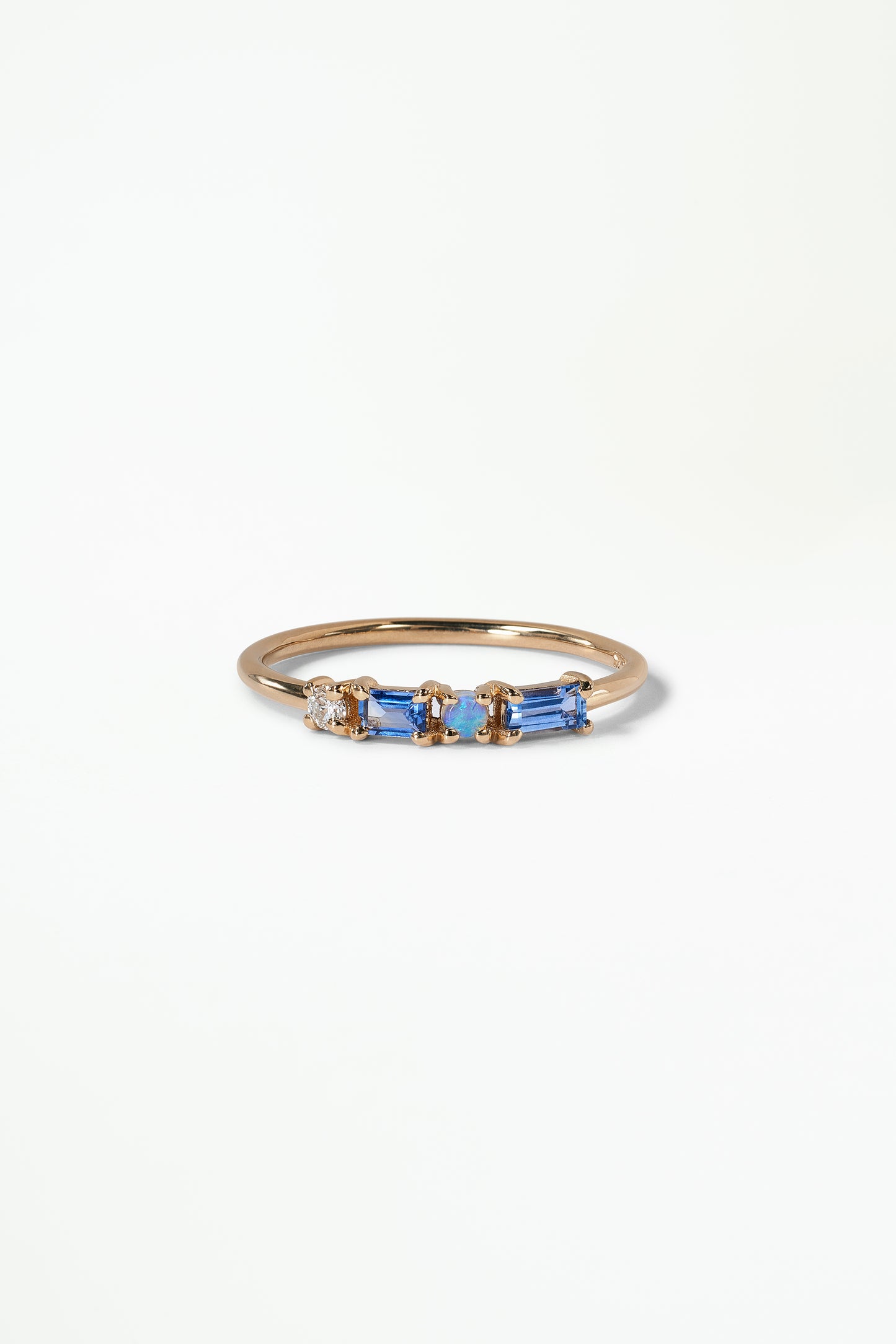 wwake / pillar ring - sapphire + opal + diamond