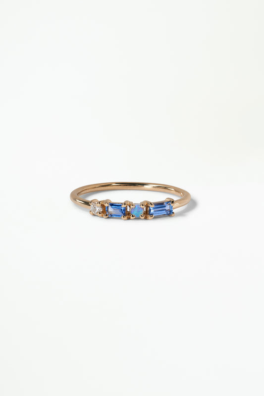 wwake / pillar ring - sapphire + opal + diamond
