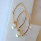 open marquise curving shape earrings - large pearl
