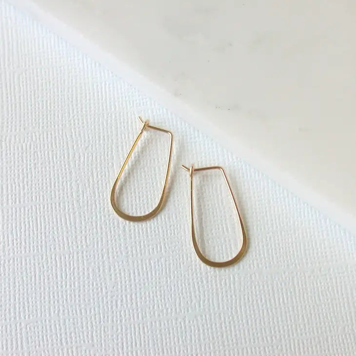 small slender teardrop shape hoop earrings
