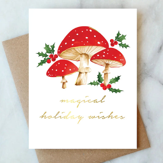 magical holiday mushrooms greeting card