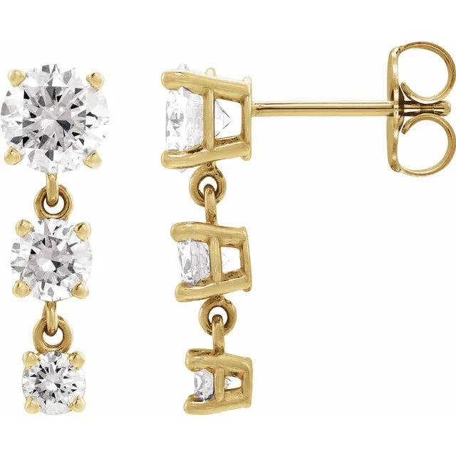 round three-stone drop earrings - grown diamond