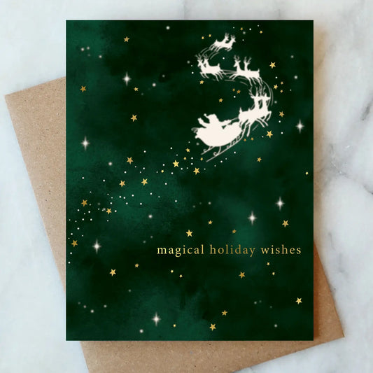 santa sleigh holiday greeting card