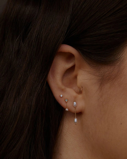wwake / small two-step chain earring - opal + diamond - single