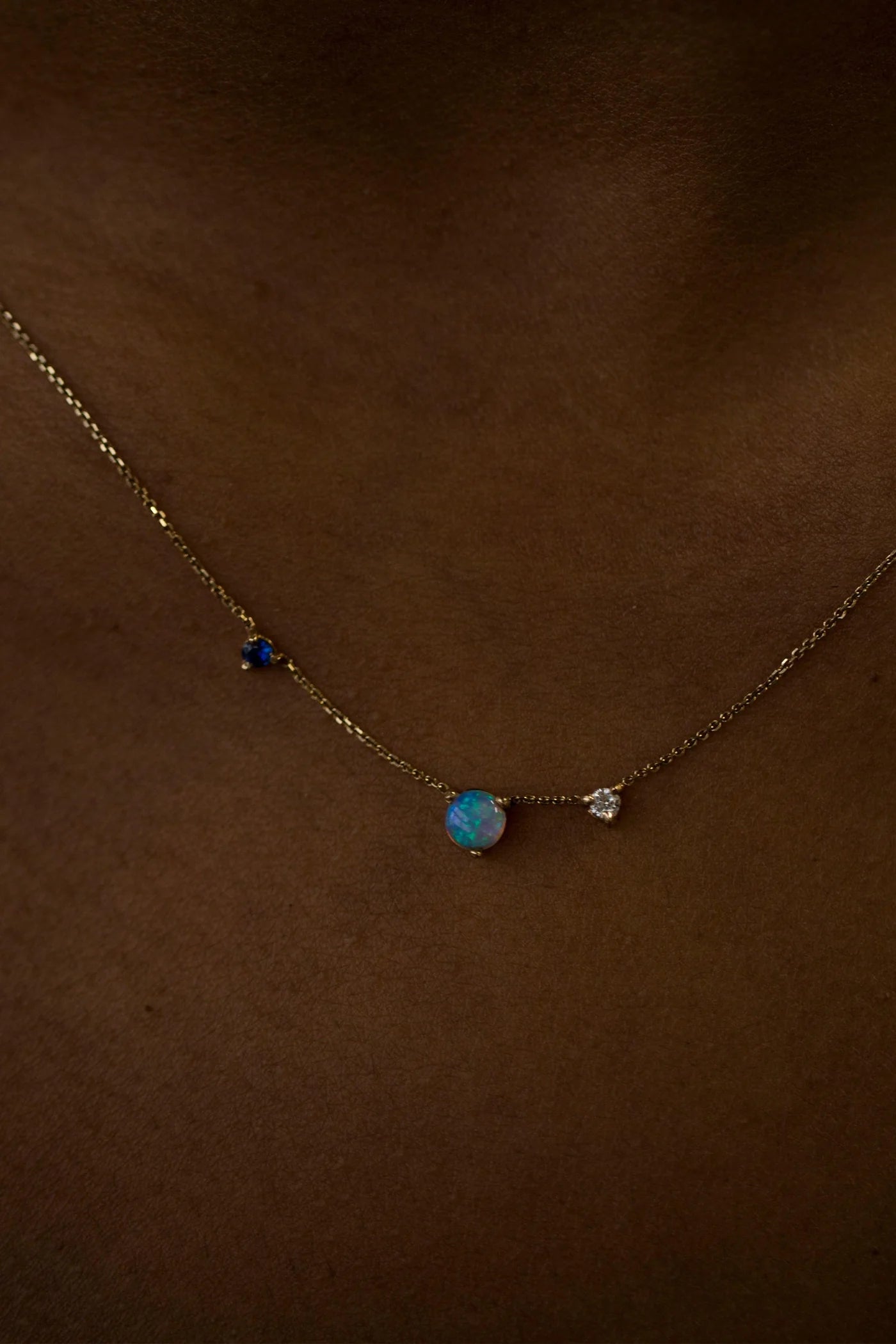 wwake three step necklace opal sapphire diamond