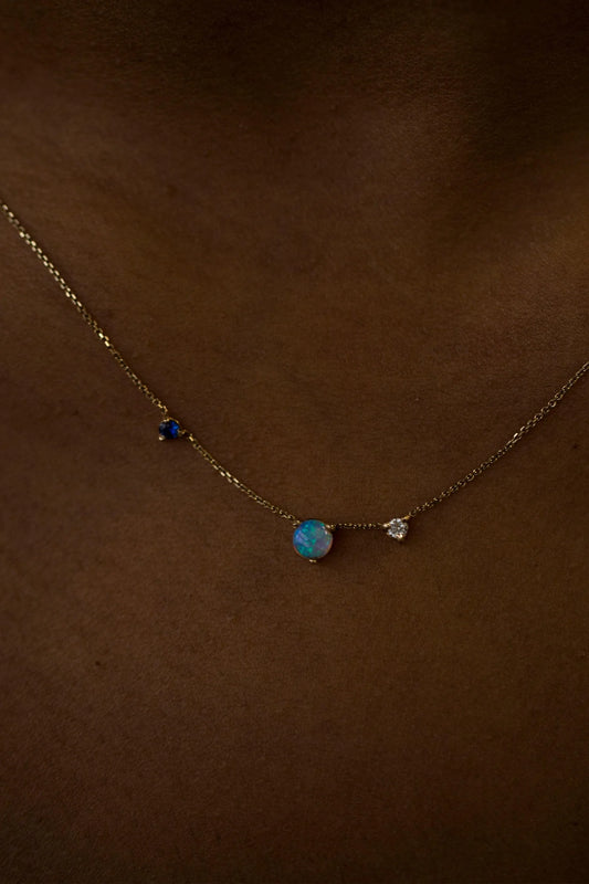 wwake / three-step necklace - opal + sapphire + diamond