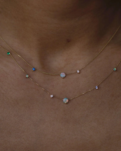 wwake / three-step necklace - opal + sapphire + diamond