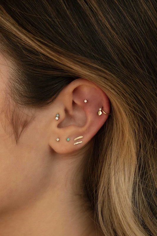 wwake / two-step flat-back earring - opal + diamond - single