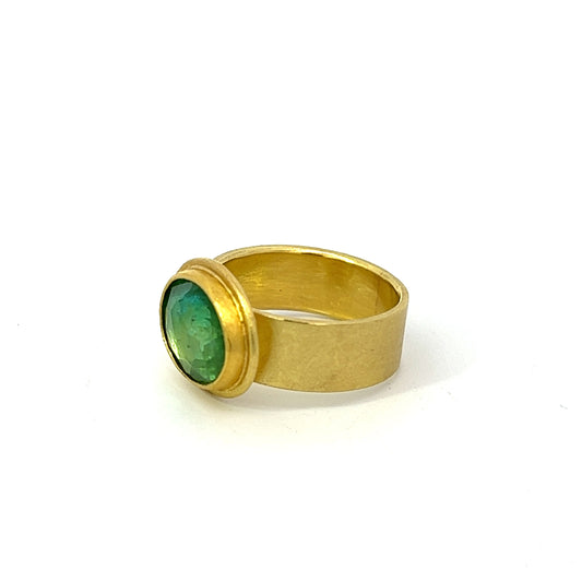 rose-cut green tourmaline framed ring