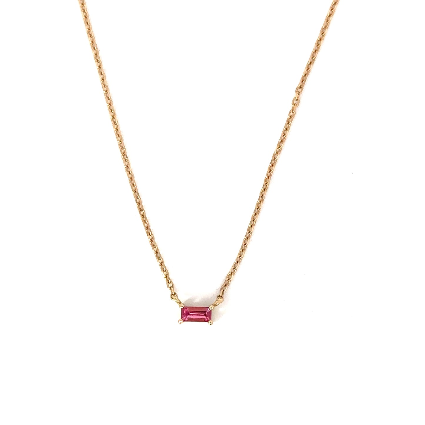 pink tourmaline baguette gold necklace