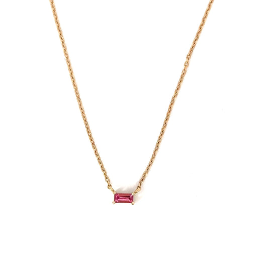 pink tourmaline baguette gold necklace