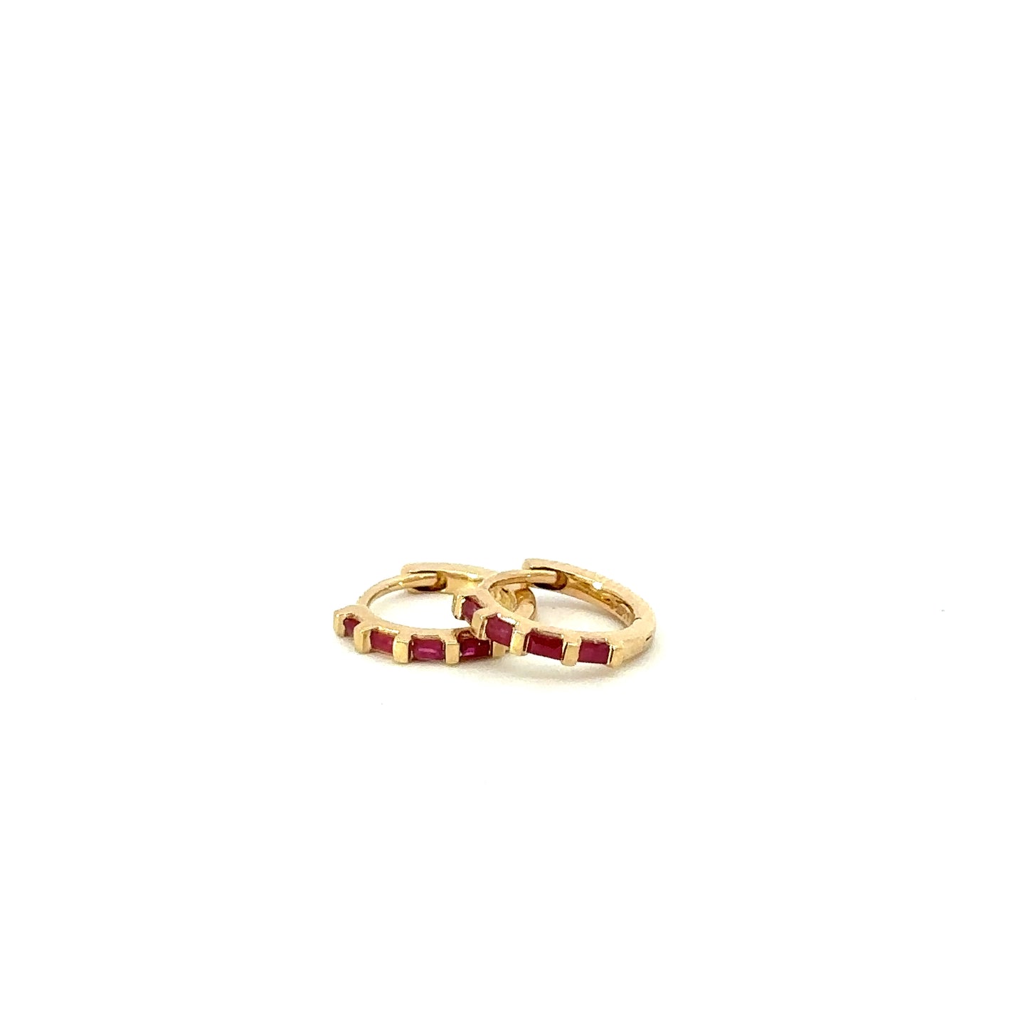 baguette tiny hoop earrings - ruby
