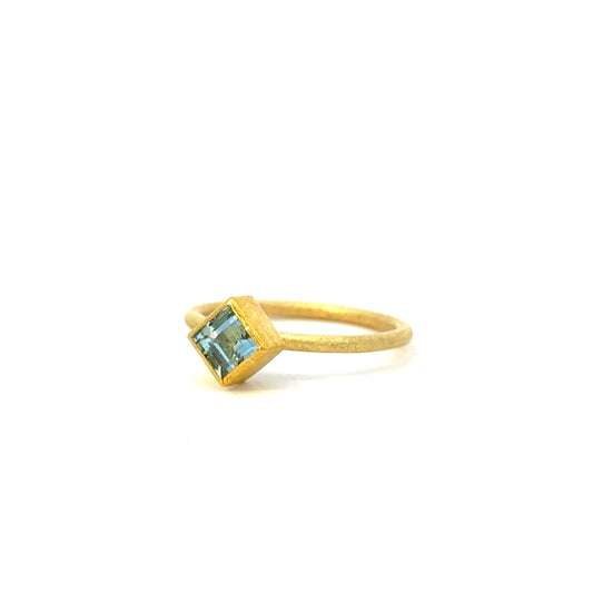 faceted aquamarine square ring