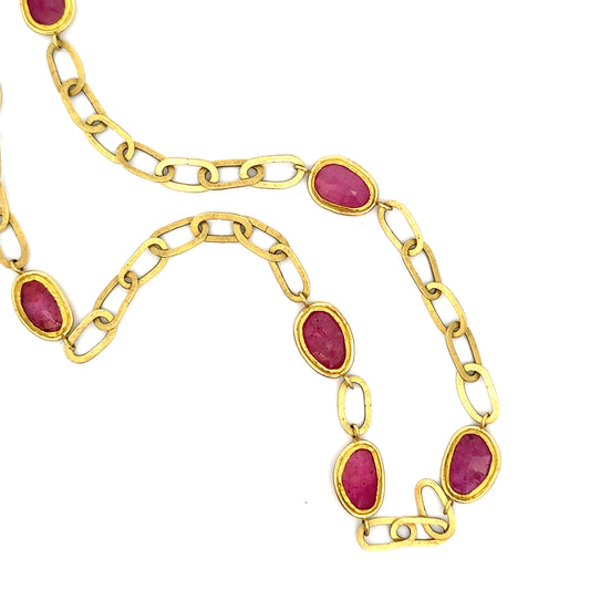 rose-cut pink sapphire oval rolled link chain necklace