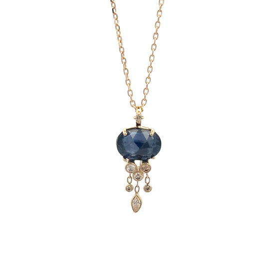 blue sapphire & dangling diamonds jellyfish necklace
