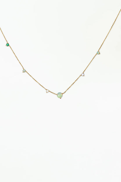 wwake / linear chain necklace - opal + diamond + sapphire + emerald