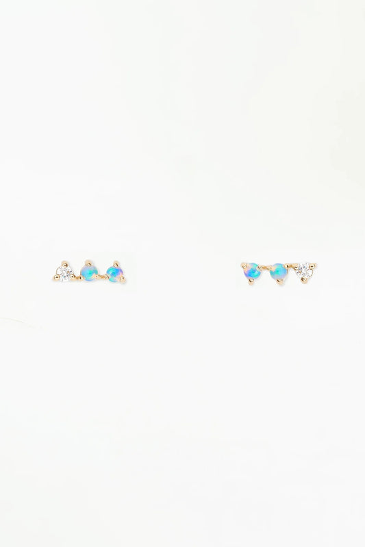 wwake / three-step stud earring - opal + diamond - single