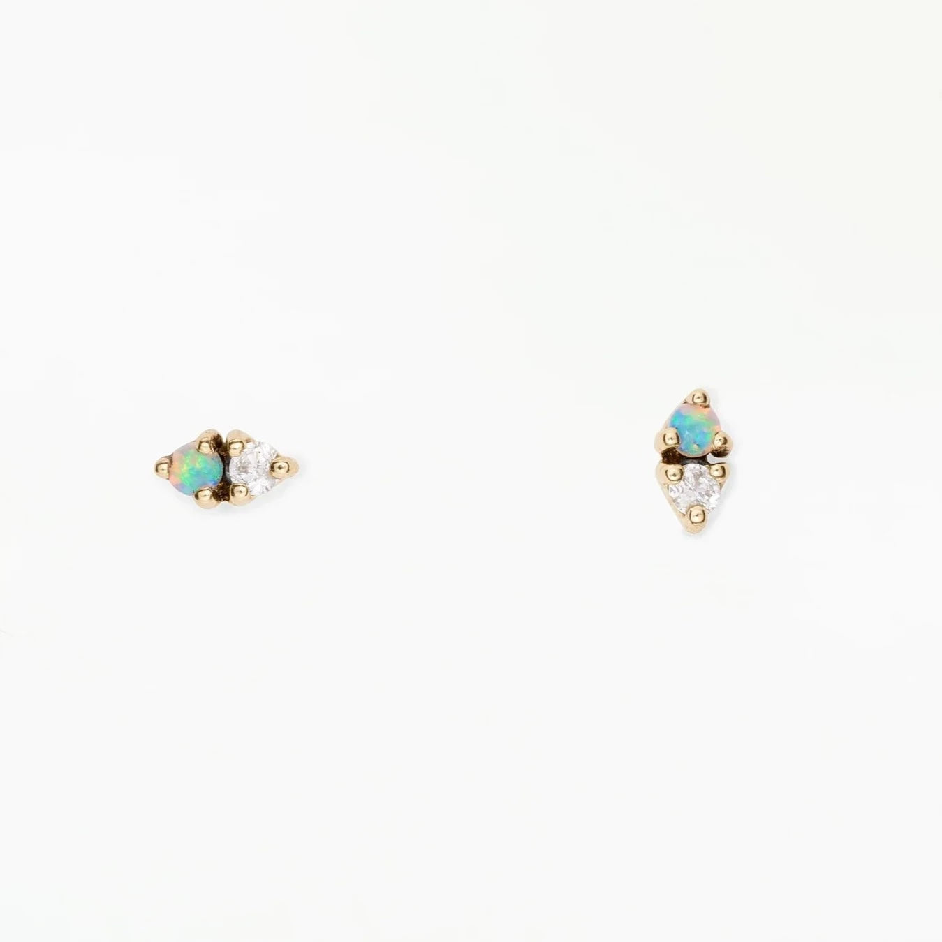 wwake / two-step stud earring - opal + diamond - single