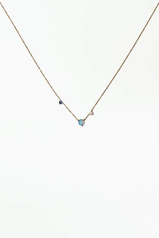 wwake / three-step necklace - opal + sapphire + diamond