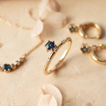 thea ring - sapphire + natural diamond