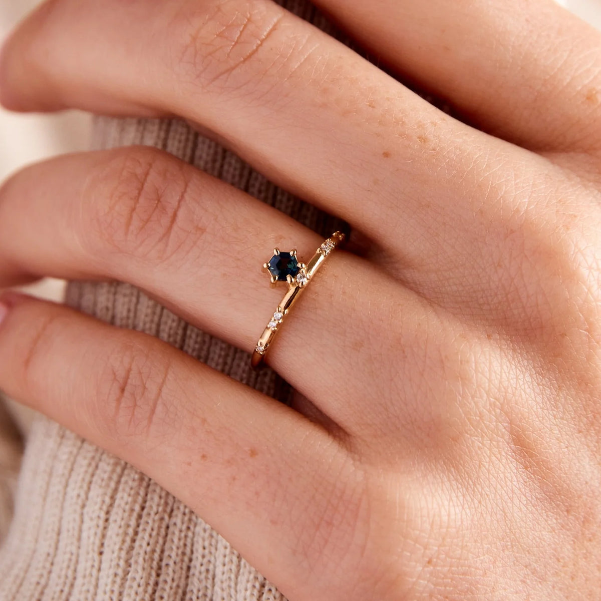thea ring - sapphire + natural diamond