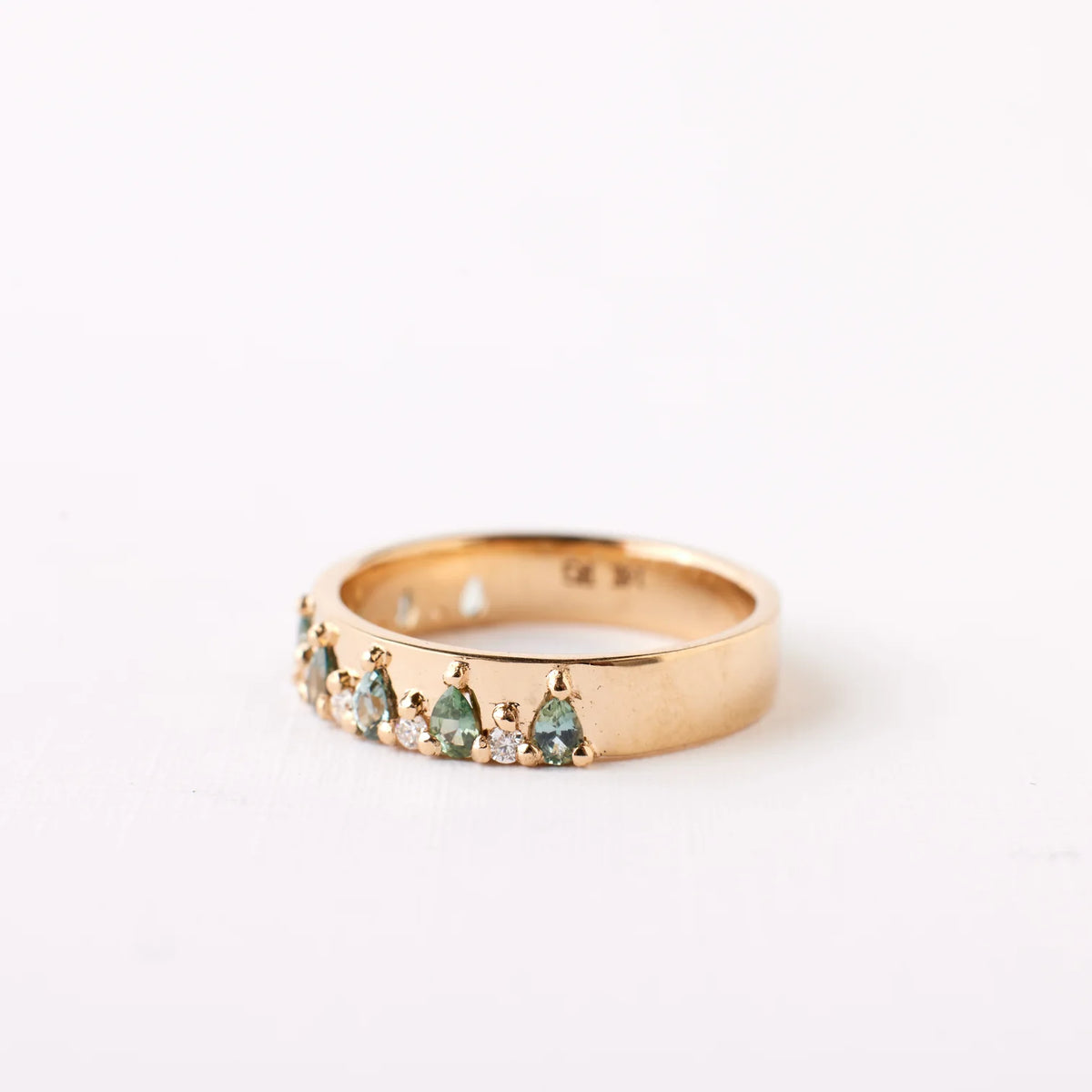 kendall ring band - teal sapphire + natural diamond