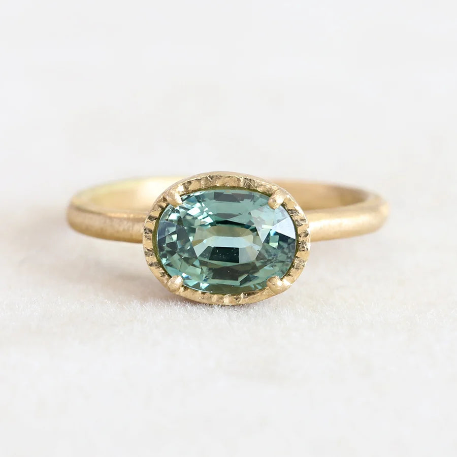 textured halo solitaire ring - green sapphire