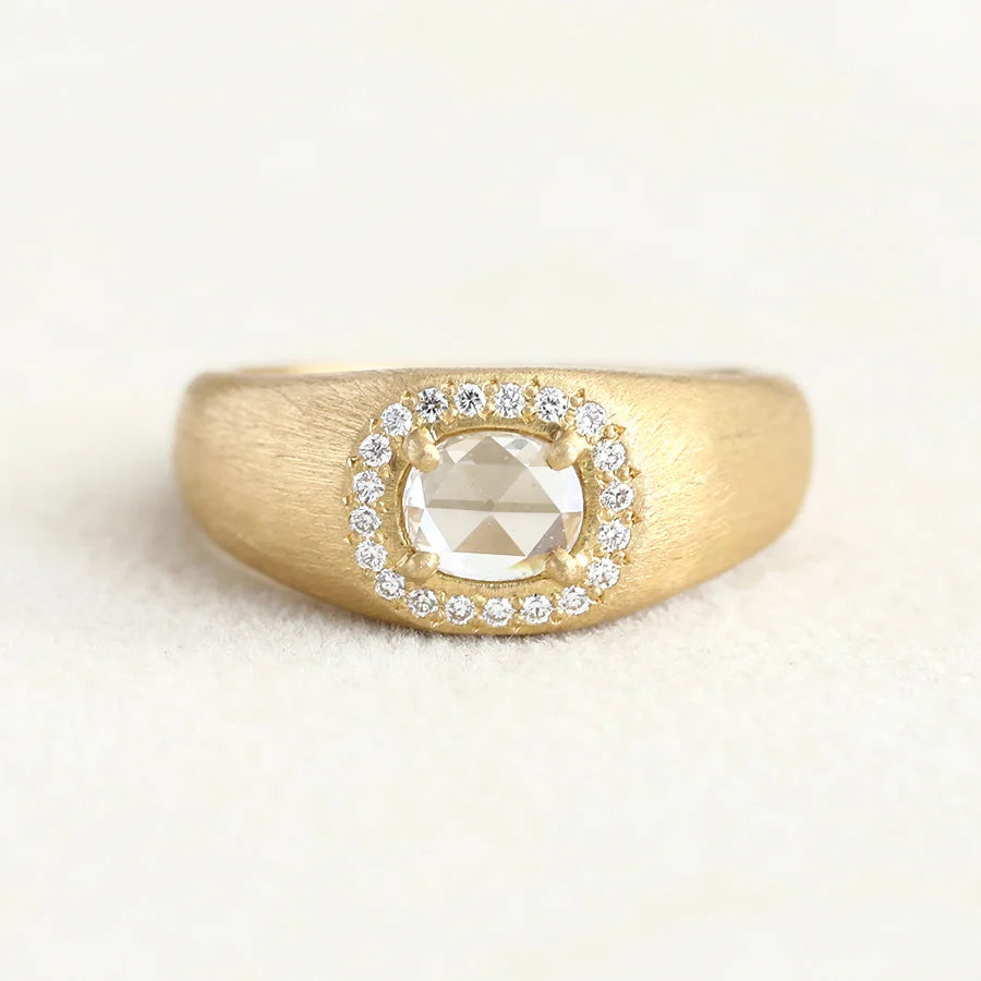 zen signet rose-cut halo ring - natural colorless diamond