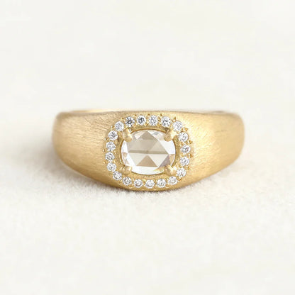 zen signet rose-cut halo ring - natural colorless diamond