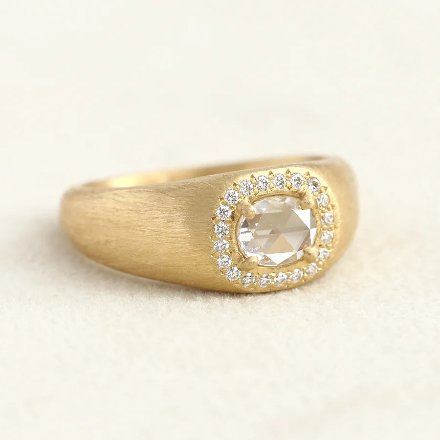 zen signet rose-cut halo ring - natural colorless diamond