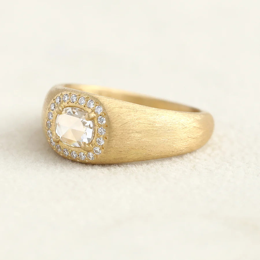 zen signet rose-cut halo ring - natural colorless diamond