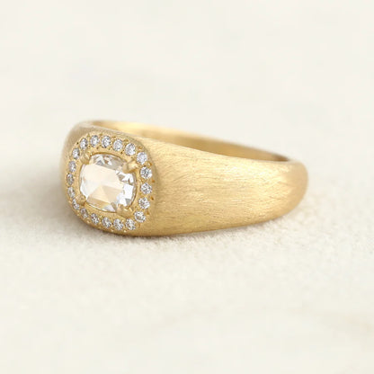 zen signet rose-cut halo ring - natural colorless diamond