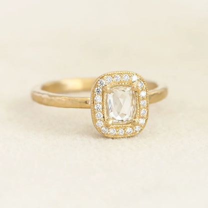rose-cut halo ring - natural colorless diamond