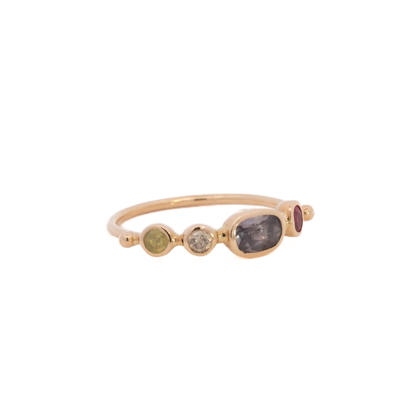 simple ring band - chrysoberyl + diamond + sapphire + garnet
