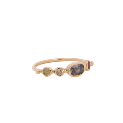 simple ring band - chrysoberyl + diamond + sapphire + garnet