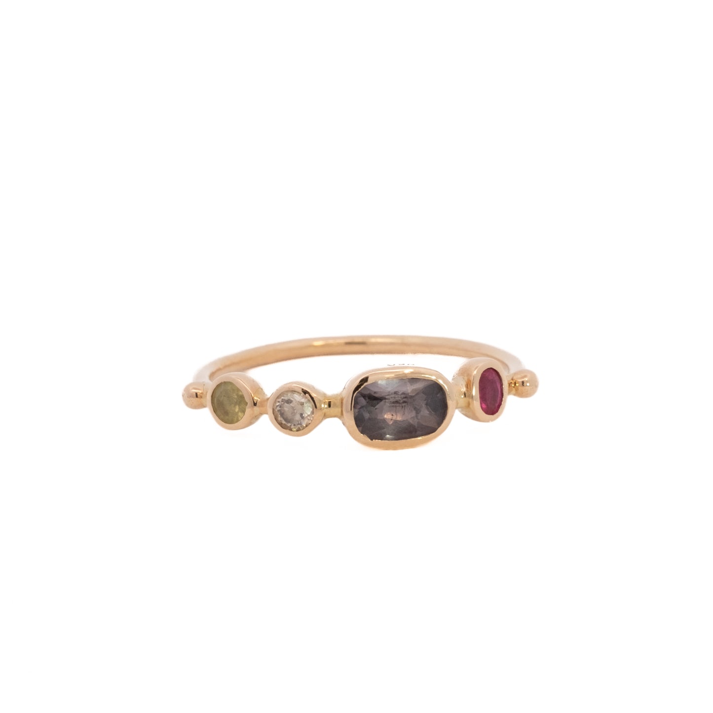 simple ring band - chrysoberyl + diamond + sapphire + garnet