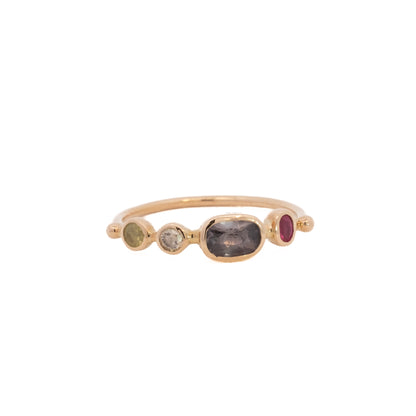 simple ring band - chrysoberyl + diamond + sapphire + garnet