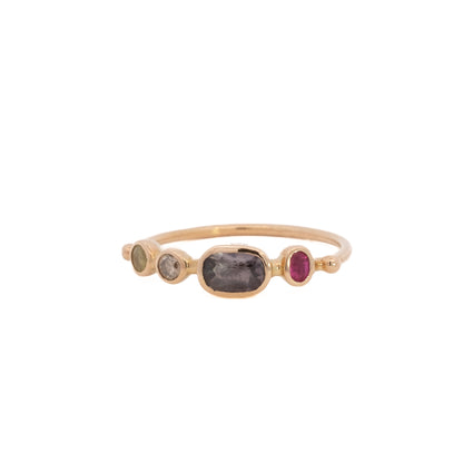 simple ring band - chrysoberyl + diamond + sapphire + garnet