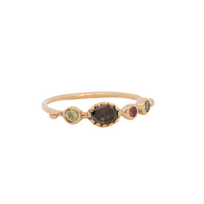 simple ring band - chrysoberyl + diamond + sapphire + diamond